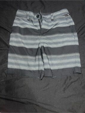 Volcom Men’s Flat-Front Striped Shorts in Black and Gray